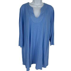 Pure Jill Blue Rapunto 3/4 Sleeve V-Neck Tunic Women's Size XL